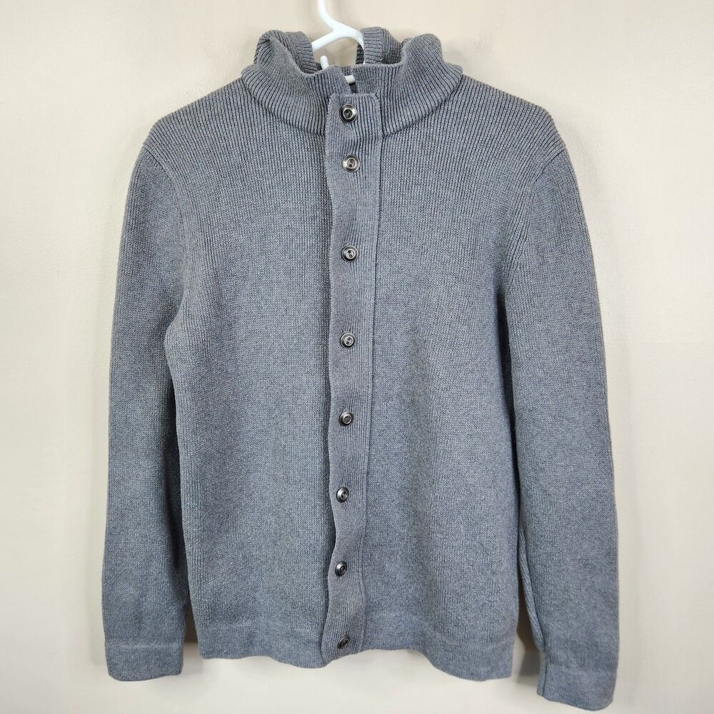 Gap Mens Full Zip And Button Closure Mock Neck Long Sleeve Cotton Knit Hoodie M